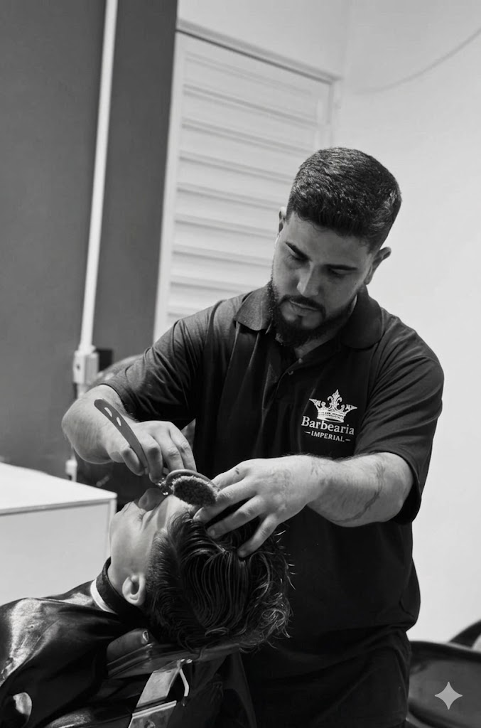 Barbeiro da Barbearia Imperial em atendimento